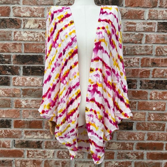 Anthropologie Pink and Yellow Kimono with Balloon Sleeves OS/Excellent condition - Picture 2 of 13